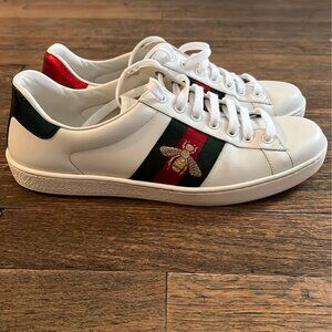 Gucci Ace Bee Embroidered White Leather Sneakers